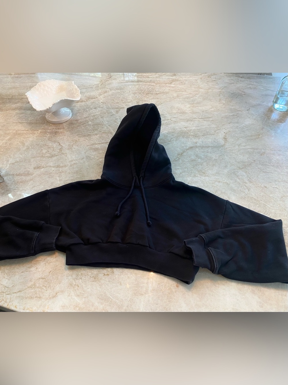 TNA Aritzia Black Cropped Hoodie with Drawstring